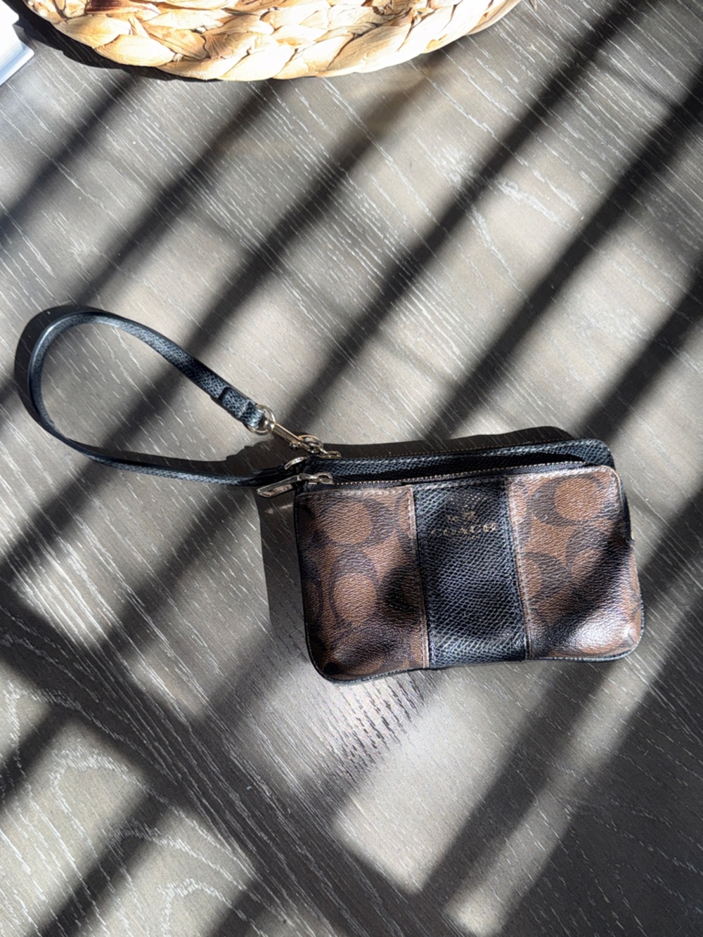 Coach Brown and Black Logo Wristlet